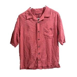 Tommy Bahama 100% Silk  Shirt Men Short Sleeve Red button down shirt Size S